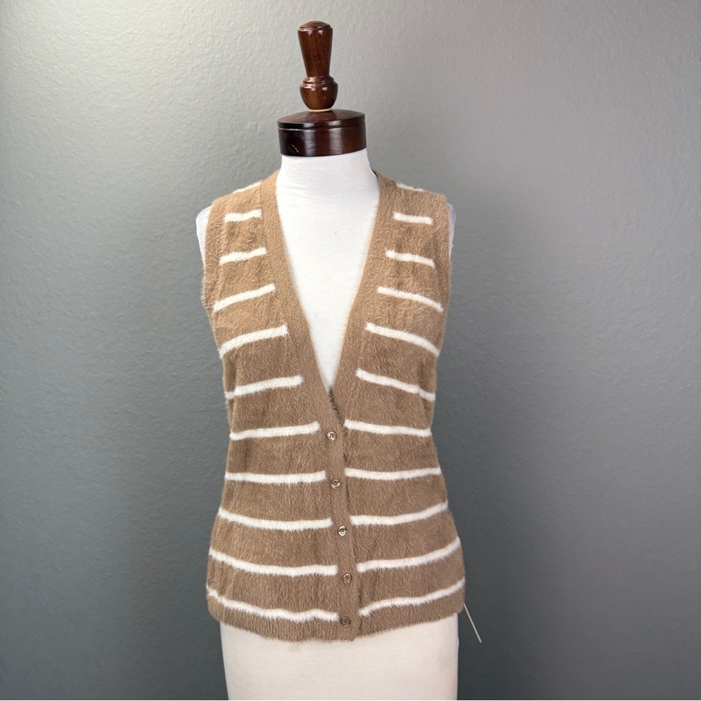 For Love & Lemons NWT Button down Beige White Sweater Vest Sz L Cozy Cabincore